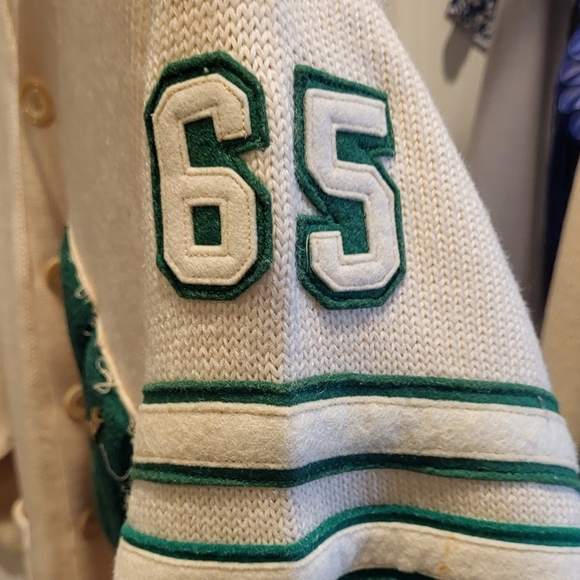 Vintage 1965 Varsity Button Up Letter Sweater Green & White - Picture 5 of 12